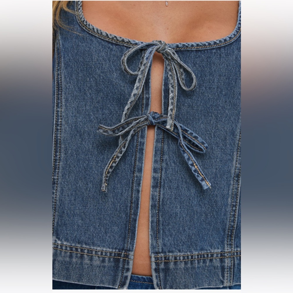 Princess Polly Stefenie Denim Tie Tank Top Mid Wash US 4 New with Tag - Picture 5 of 16